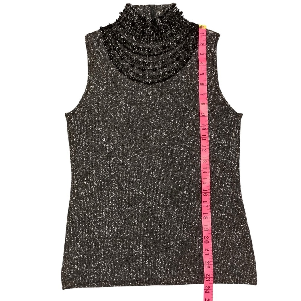 Grace Metallic Silk Blend Beaded Mock Neck Sleeveless Top Size L - Picture 7 of 8